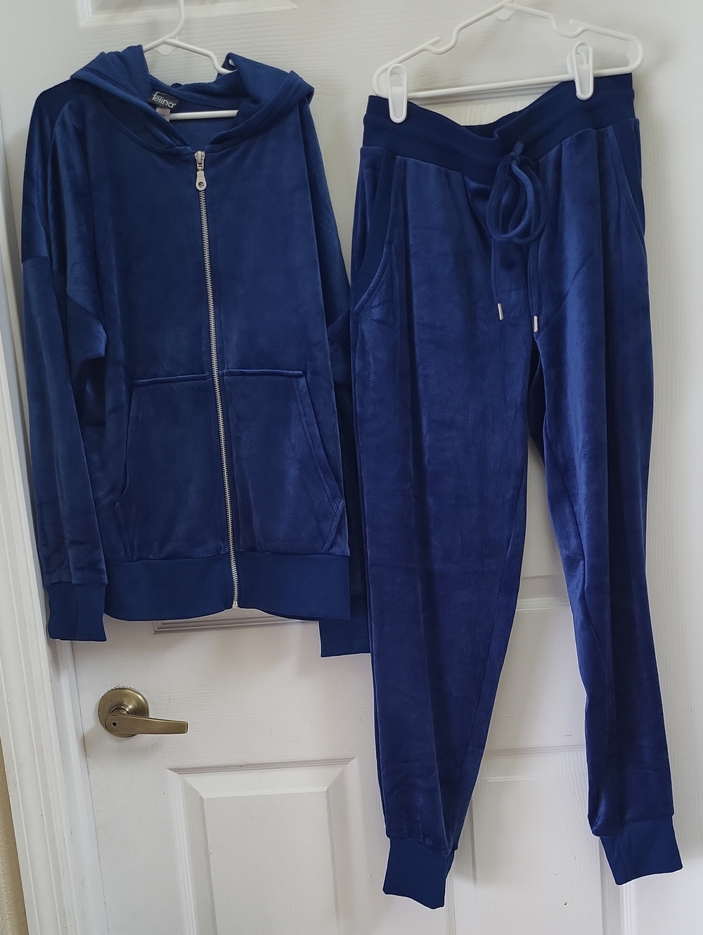 Felina Royal Blue Velour Zip Hoodie & Joggers Set